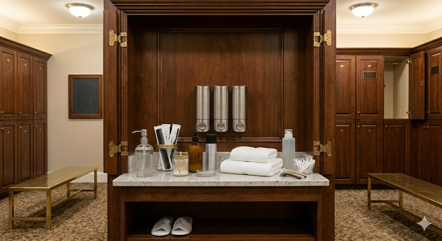 A picture showing locker room amenities displayed in a country club A picture showing locker room amenities displayed in a country club