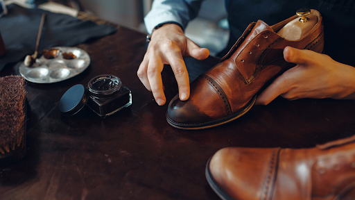 Shoe being maintained at a facility with the best shoe care products 